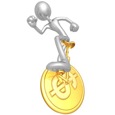 3D Character On Yen Coin Unicycle clipart