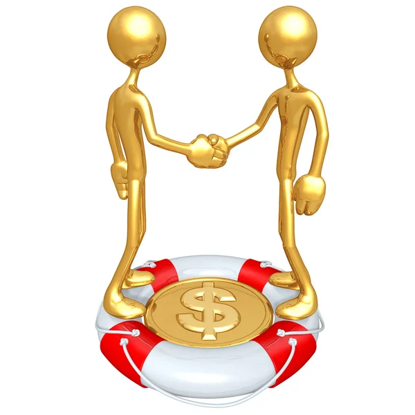 Gold Guys Handshake Lifebuoy Dollar Concept — Stock Photo, Image