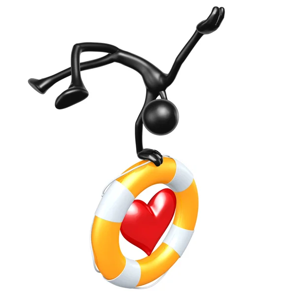 Personagem 3D com coração de bóia de vida — Fotografia de Stock