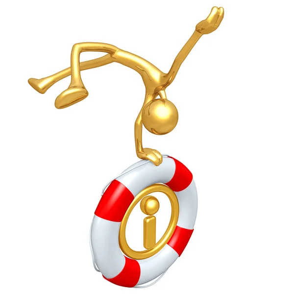 Gold Guy With Lifebuoy Information — Stock Photo, Image