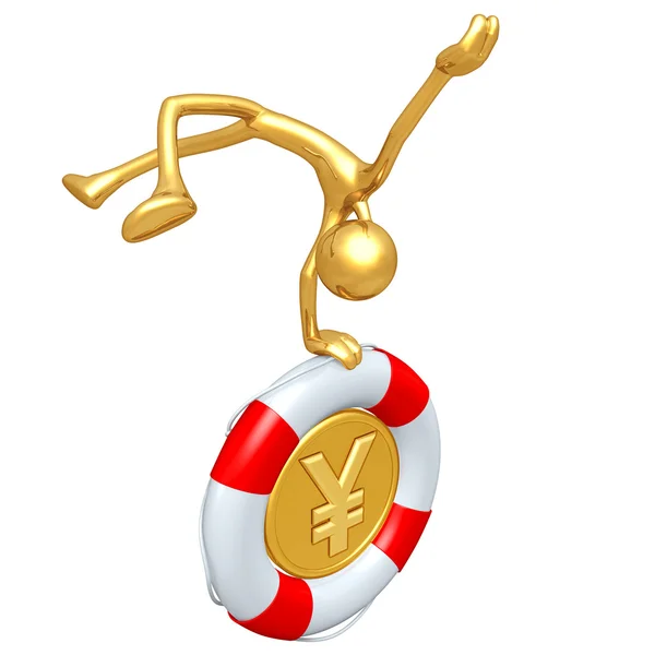 Chico de oro con monedas de Yen Lifebuoy — Foto de Stock