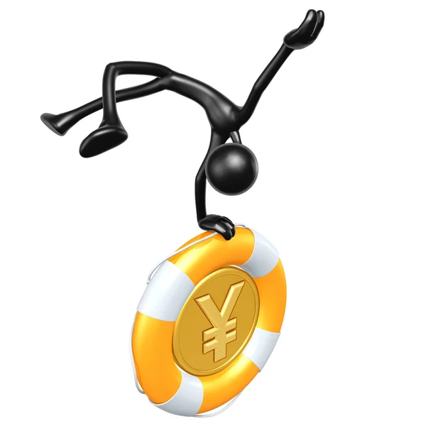 Personaje 3D con Lifebuoy Yen Coin — Foto de Stock