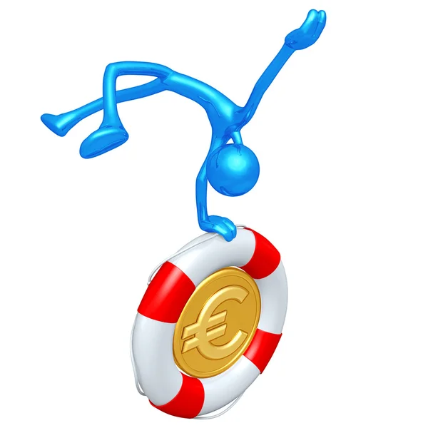 3D-karaktär med livboj euromynt — Stockfoto