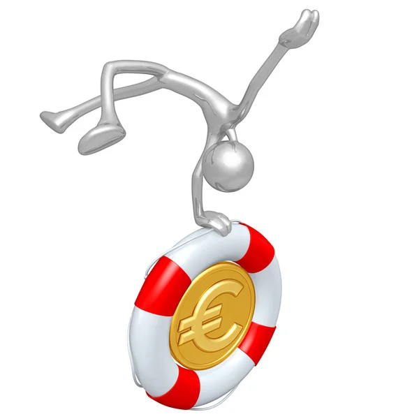 3D-karaktär med livboj euromynt — Stockfoto