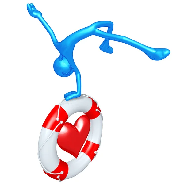 3D-s karakter mentőgyűrűt szívvel — Stock Fotó