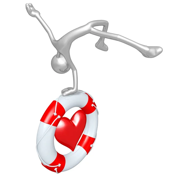 Personagem 3D com coração de bóia de vida — Fotografia de Stock