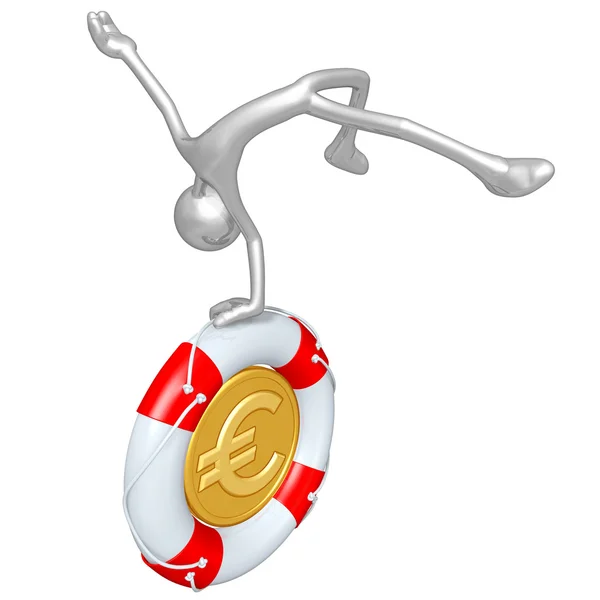 Lifebuoy euro para ile 3D karakter — Stok fotoğraf