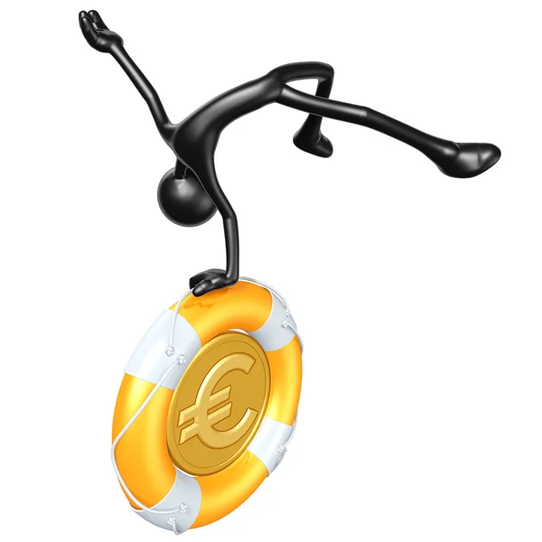 3D Character With Lifebuoy Euro Coin — Stock Photo, Image