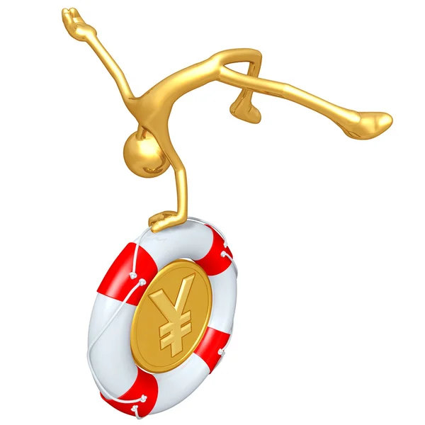 Zlatý chlap s záchranný kruh jen mince — Stockfoto