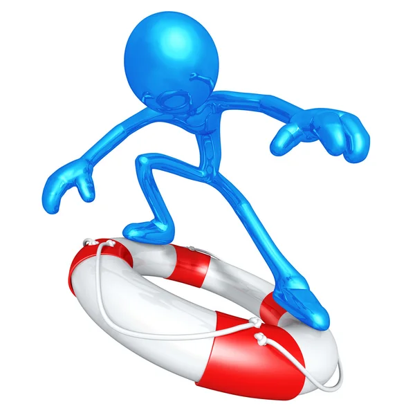 Personaje 3D Surfeando en Lifebuoy — Foto de Stock