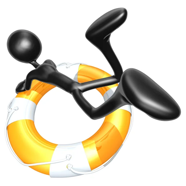 3D Character Hanging On Lifebuoy — Stock Photo, Image