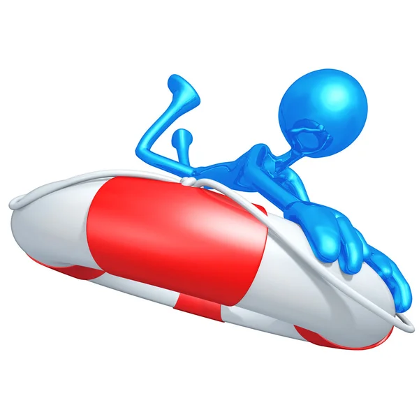 Personaje 3D colgando de Lifebuoy — Foto de Stock