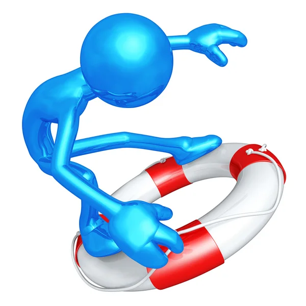 3d karakter Lifebuoy üzerinde sörf — Stok fotoğraf