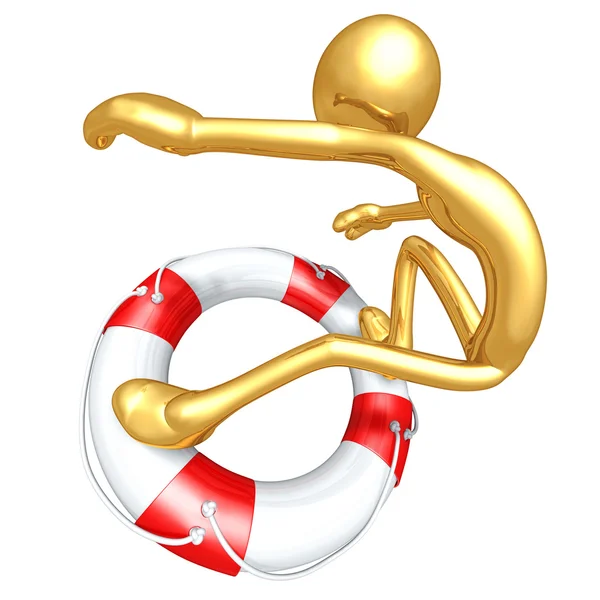 Gold Guy Surfing On Life Preserver — Stock Photo, Image