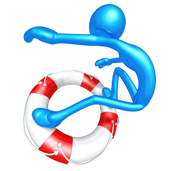 3D Character Surfing On Lifebuoy — Stock Photo, Image