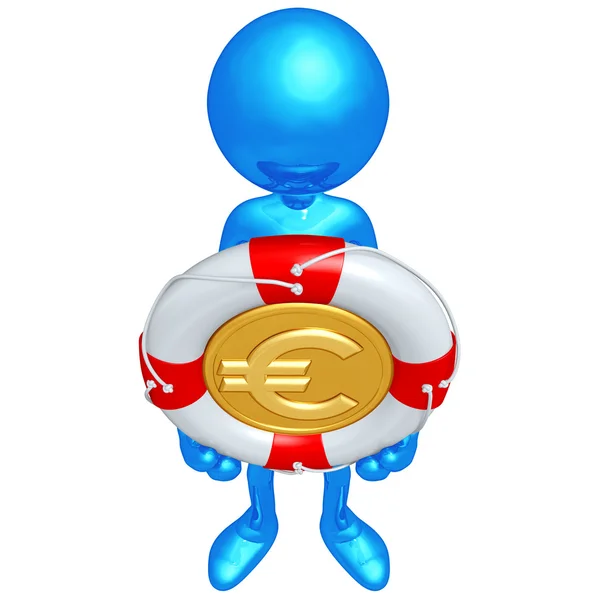 3D-Figur mit Rettungsring-Euromünze — Stockfoto
