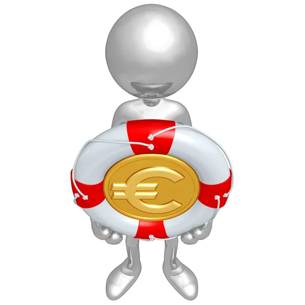 3D Character With Lifebuoy Euro Coin — Stock Photo, Image