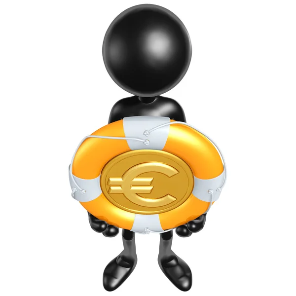 Personaje 3D con Lifebuoy Euro Coin — Foto de Stock