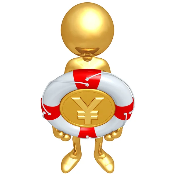 Золотой парень с монетой Lifebuoy Yen — стоковое фото