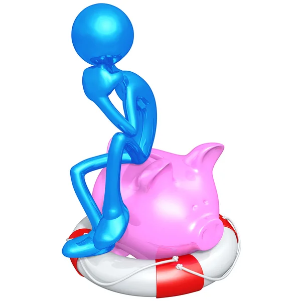 3D personage met reddingsboei piggy bank — Stockfoto