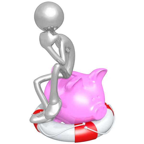 Personagem 3D com Lifebuoy Piggy Bank — Fotografia de Stock