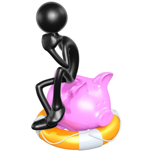 Lifebuoy 돼지 저금통과 3d 캐릭터 — 스톡 사진
