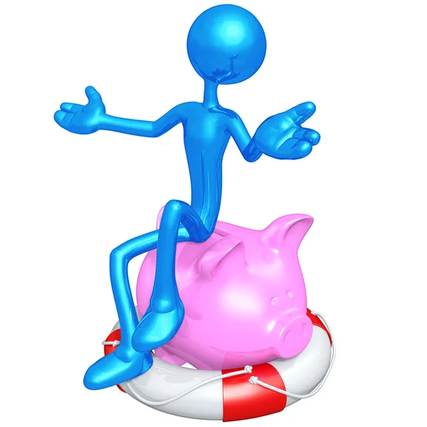 Personaje 3D con Lifebuoy Piggy Bank — Foto de Stock