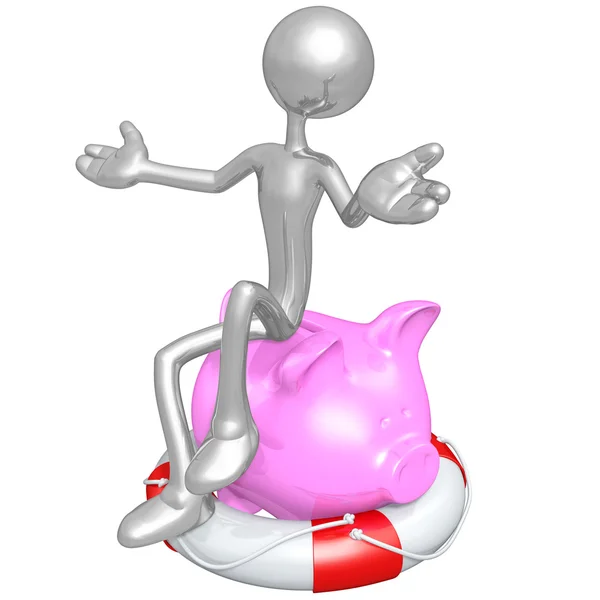 3D Character With Lifebuoy Piggy Bank — Stock Photo, Image