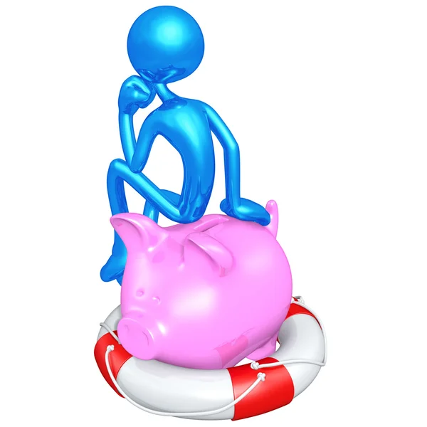 3D Character With Lifebuoy Piggy Bank — Stock Photo, Image