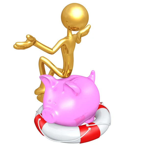 Gold Guy With Life Preserver Piggy Bank — Stock Photo, Image