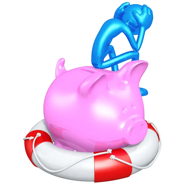 Lifebuoy 돼지 저금통과 3d 캐릭터 — 스톡 사진