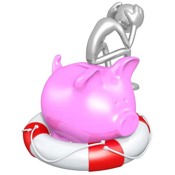 3D-s karakter mentőgyűrűt malacka bank — Stock Fotó