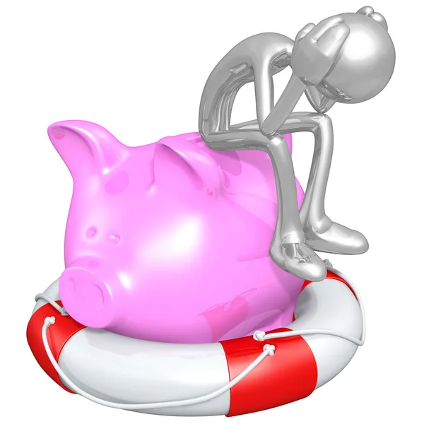 stock image 3D Character With Lifebuoy Piggy Bank