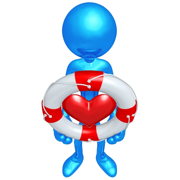 3D Charakter mit Rettungsring Herz — Stockfoto