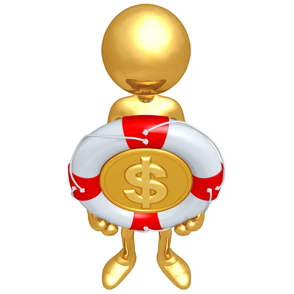 Chico de oro con moneda de dólar de salvavidas — Foto de Stock