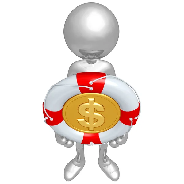 3D-Charakter mit Rettungsring-Dollarmünze — Stockfoto