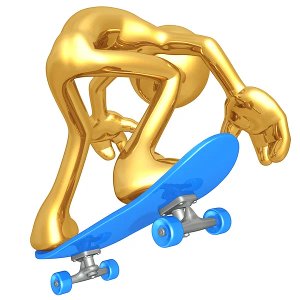 Gold Guy Skateboarding — Stock Photo, Image