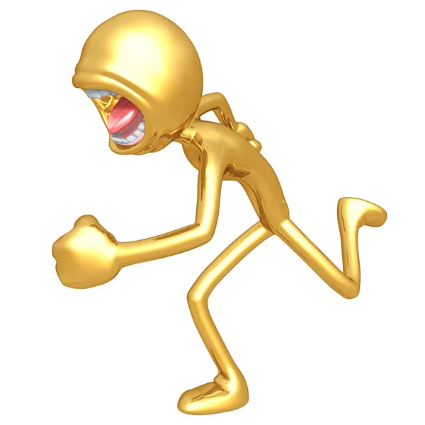 Gold Guy Running Screaming — Stock Photo, Image