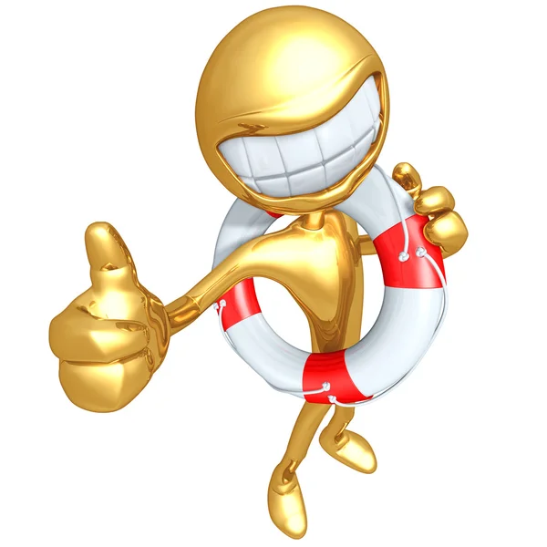 Gold Guy Smiling With Lifebuoy — Stock Photo, Image
