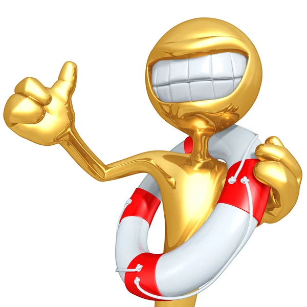 Gold Guy Smiling With Lifebuoy — Stock Photo, Image