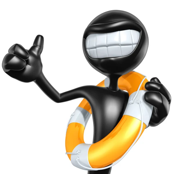 Personagem 3D sorrindo com Lifebuoy — Fotografia de Stock