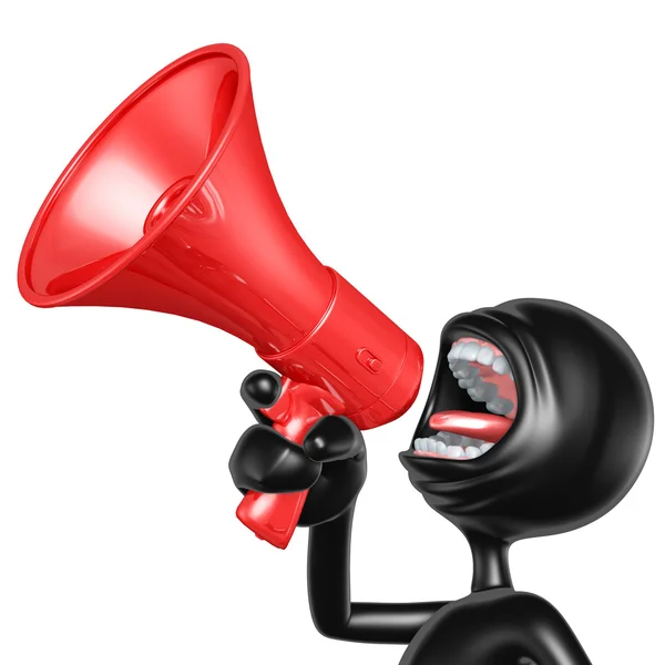 3D Character Screaming Into Megaphone — Stock Photo, Image