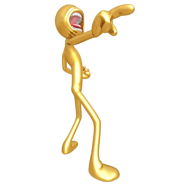 Gold Guy hurlant et pointant du doigt les directions — Photo
