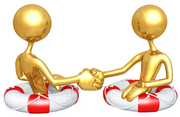 Gold Guys Life Preserver Handshake — Stock Photo, Image
