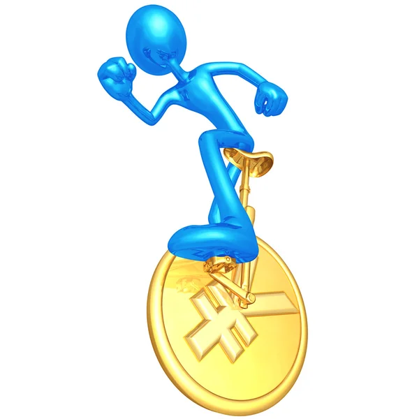 3D персонаж на Yen Coin Unicycle — стоковое фото
