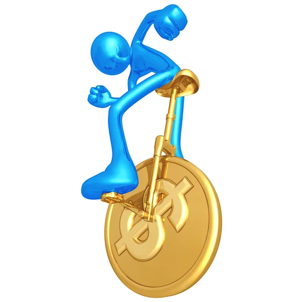 3D χαρακτήρα σε γιεν κέρμα unicycle — Φωτογραφία Αρχείου
