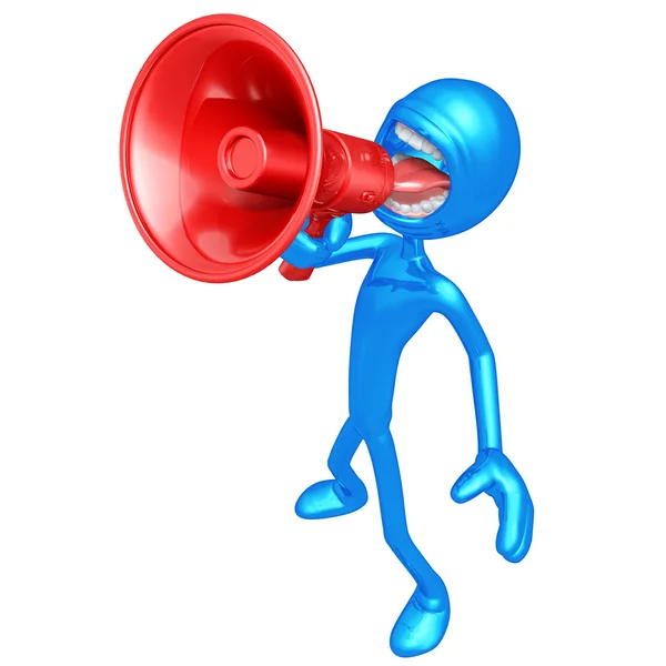 Personaggio 3D che urla nel megafono — Foto Stock