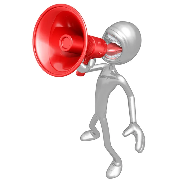 3D Character Screaming Into Megaphone — Stock Photo, Image