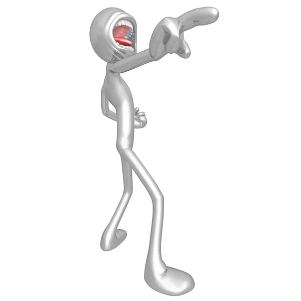 Personagem 3D gritando e apontando direções — Fotografia de Stock