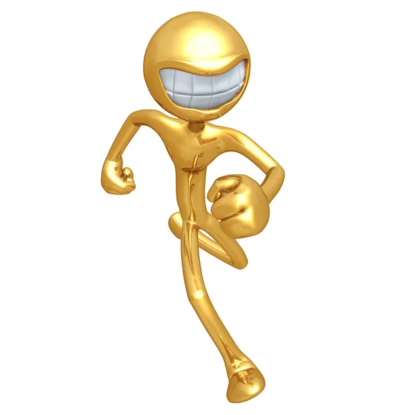 Gold Guy Smiling And Running — Stock Photo, Image